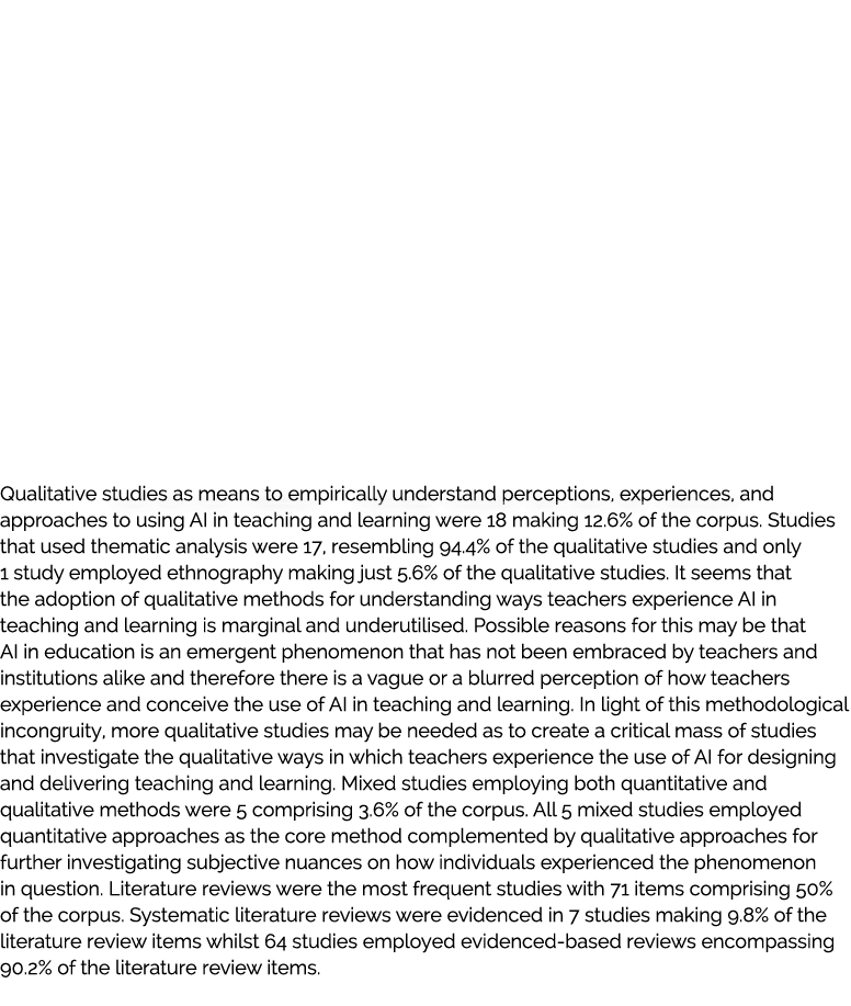 Qualitative studies as means to empirically understand perceptions, experiences, and approaches to using AI in teachi...