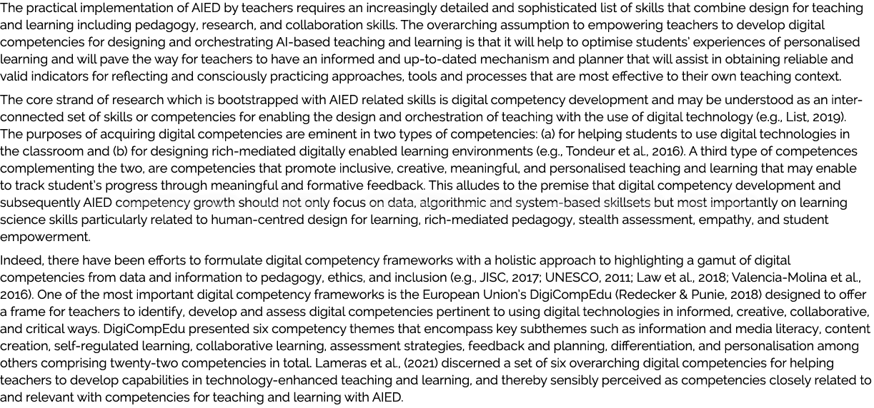 The practical implementation of AIED by teachers requires an increasingly detailed and sophisticated list of skills t...