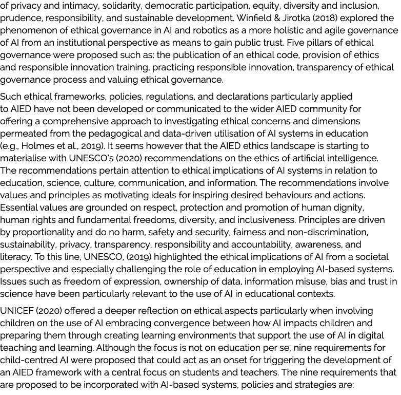 of privacy and intimacy, solidarity, democratic participation, equity, diversity and inclusion, prudence, responsibil...