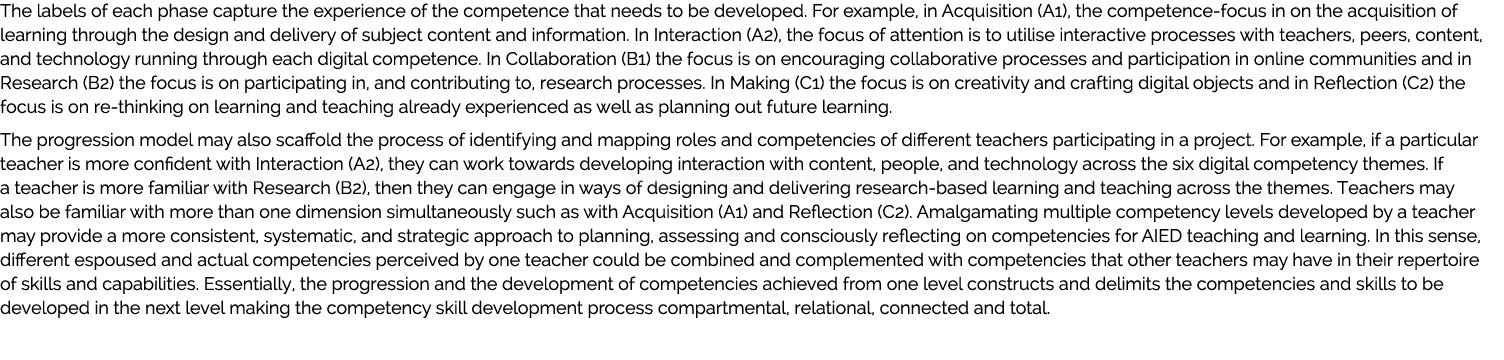 The labels of each phase capture the experience of the competence that needs to be developed. For example, in Acquisi...