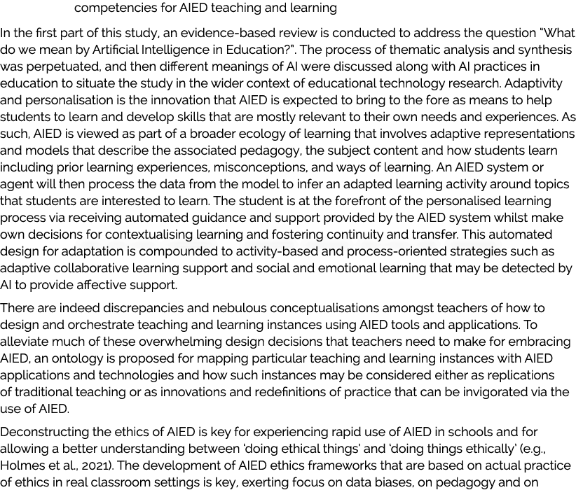 competencies for AIED teaching and learning In the first part of this study, an evidence-based review is conducted t...