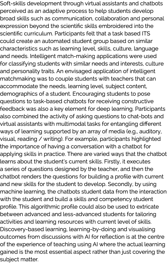 Soft-skills development through virtual assistants and chatbots perceived as an adaptive process to help students dev...