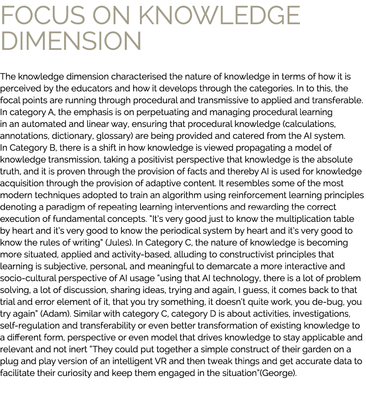 Focus on knowledge dimension The knowledge dimension characterised the nature of knowledge in terms of how it is perc...