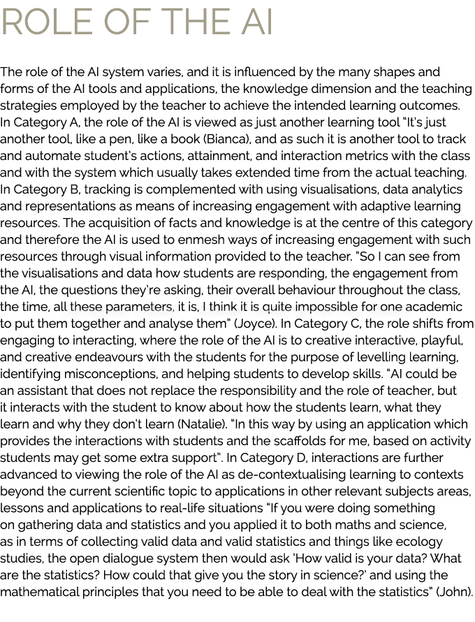 Role of the AI The role of the AI system varies, and it is influenced by the many shapes and forms of the AI tools an...