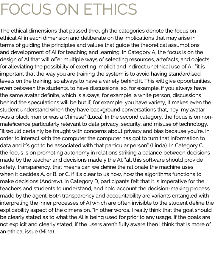 Focus on Ethics The ethical dimensions that passed through the categories denote the focus on ethical AI in each dime...