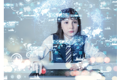 Little girl and Futuristic GUI.