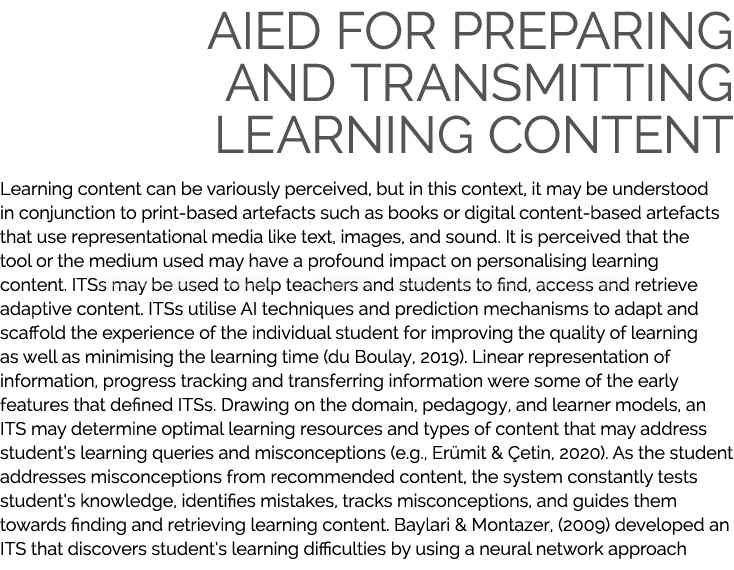 AIED for preparing and transmitting learning content Learning content can be variously perceived, but in this context...