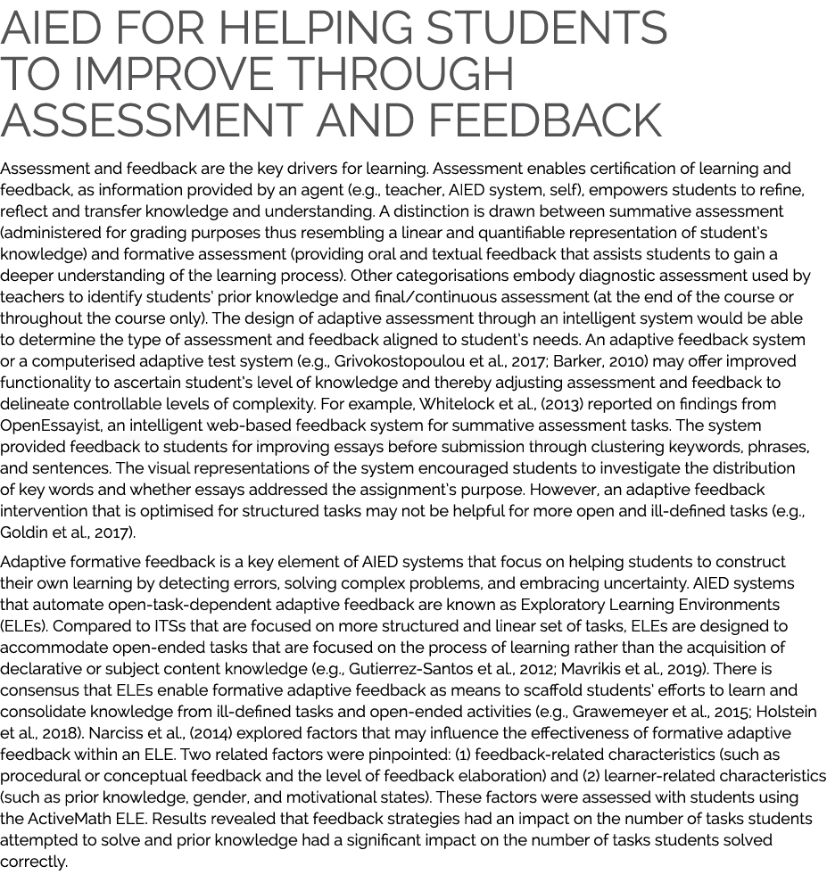 AIED for helping students to improve through assessment and feedback Assessment and feedback are the key drivers for ...