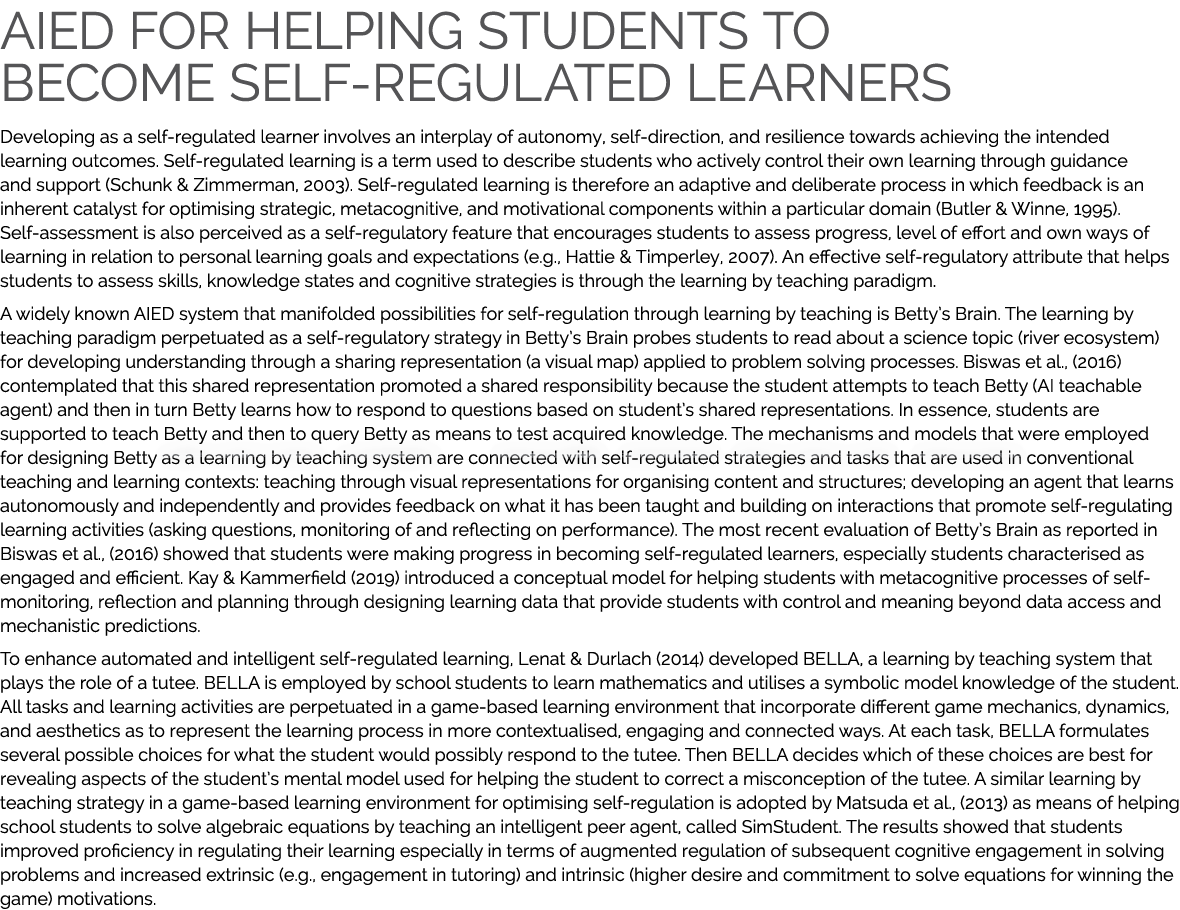 AIED for helping students to become self-regulated learners Developing as a self-regulated learner involves an interp...